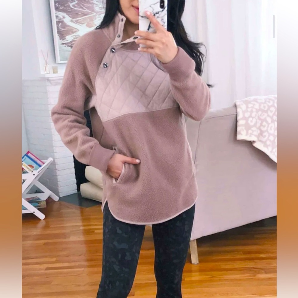 ABERCROMBIE & FITCH asymmetric pullover button Sherpa sweater pull over